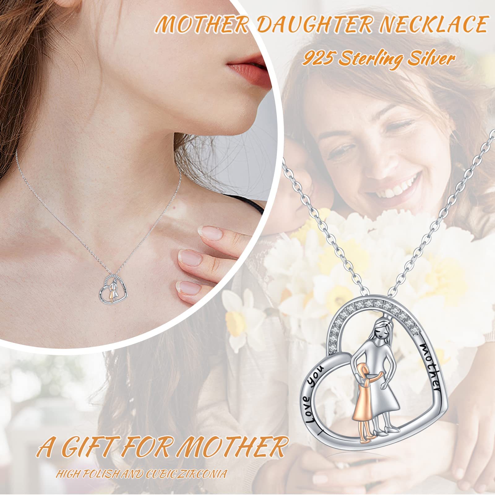 Mother Daughter Pendant Necklace 925 Sterling Silver Jewelry